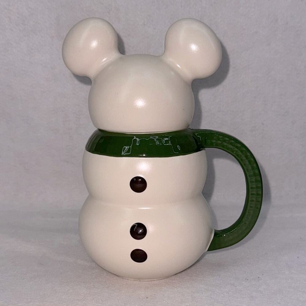 EUC Disney Store 2 piece Mickey Mouse Snowman Mug with Lid 7”High